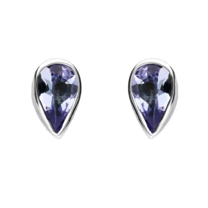 9ct White Gold and Tanzanite Small Pear Stud Earrings