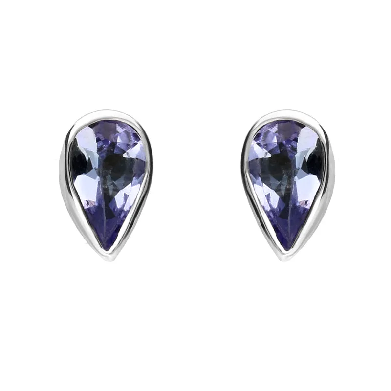 9ct White Gold and Tanzanite Small Pear Stud Earrings