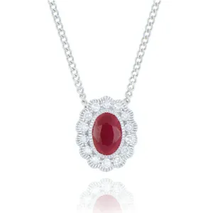9ct White Gold Ruby And Diamond Cluster Necklace