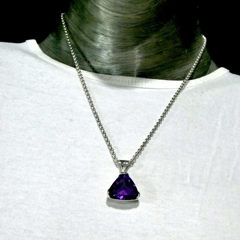 Amethyst Pendant, Faceted Triangle (Trilliant) 925 Silver g4