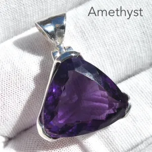 Amethyst Pendant, Faceted Triangle (Trilliant) 925 Silver g4
