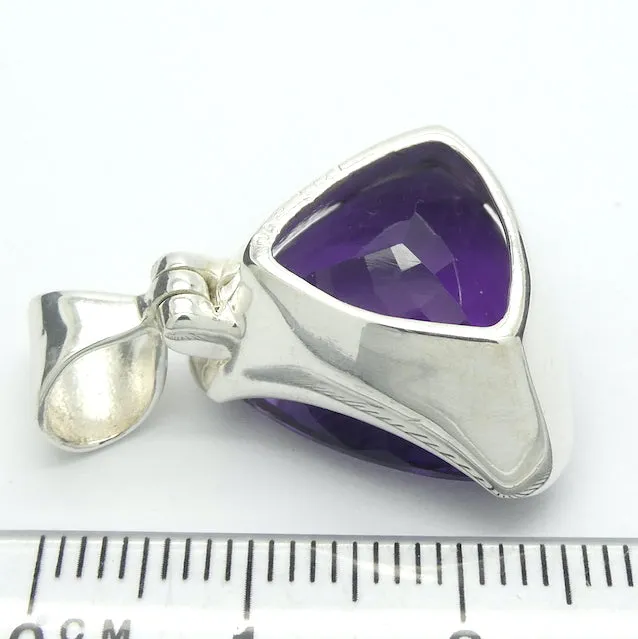 Amethyst Pendant, Faceted Triangle (Trilliant) 925 Silver g4