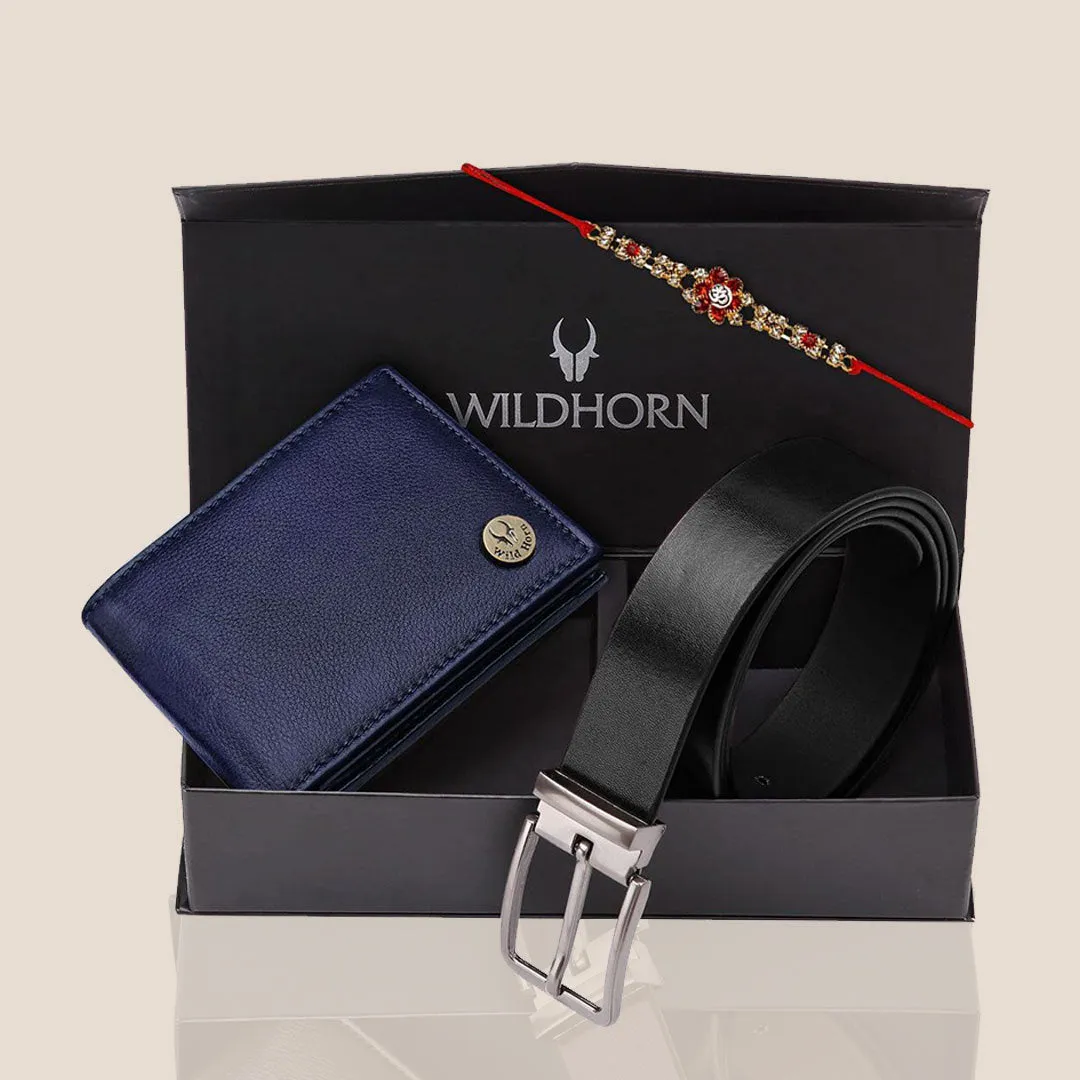 ARAVAN Rakhi Gift Hamper for Men I Rakhi , Wallet & Belt Combo