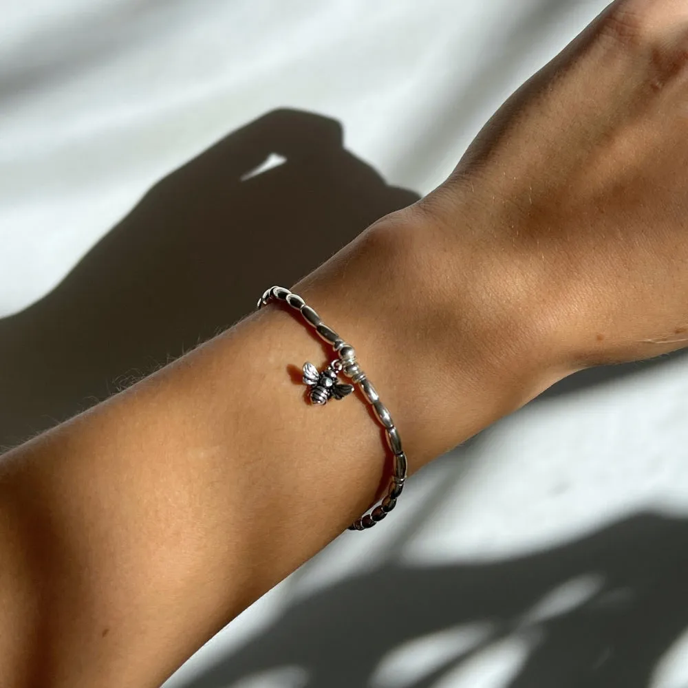 Bee Charm Sterling Silver Beaded Bracelet