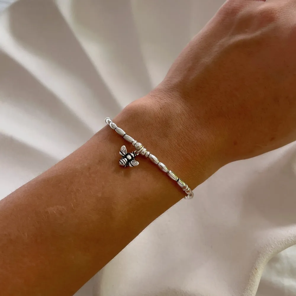 Bee Charm Sterling Silver Beaded Bracelet