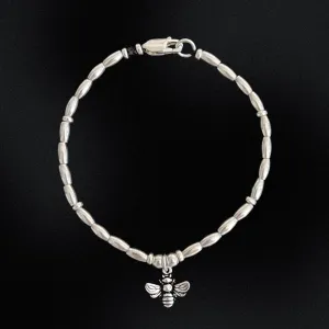 Bee Charm Sterling Silver Beaded Bracelet