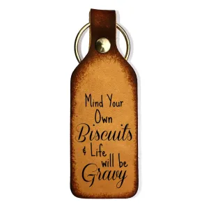 Biscuits and Gravy Leather Engraved Keychain