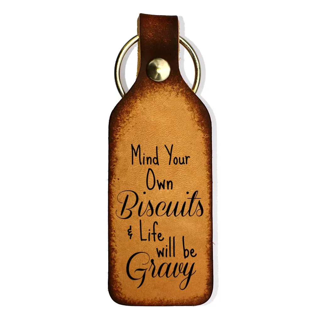 Biscuits and Gravy Leather Engraved Keychain