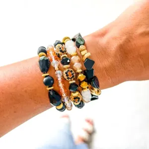 Black Gold Tan Leopard Bracelet Stack