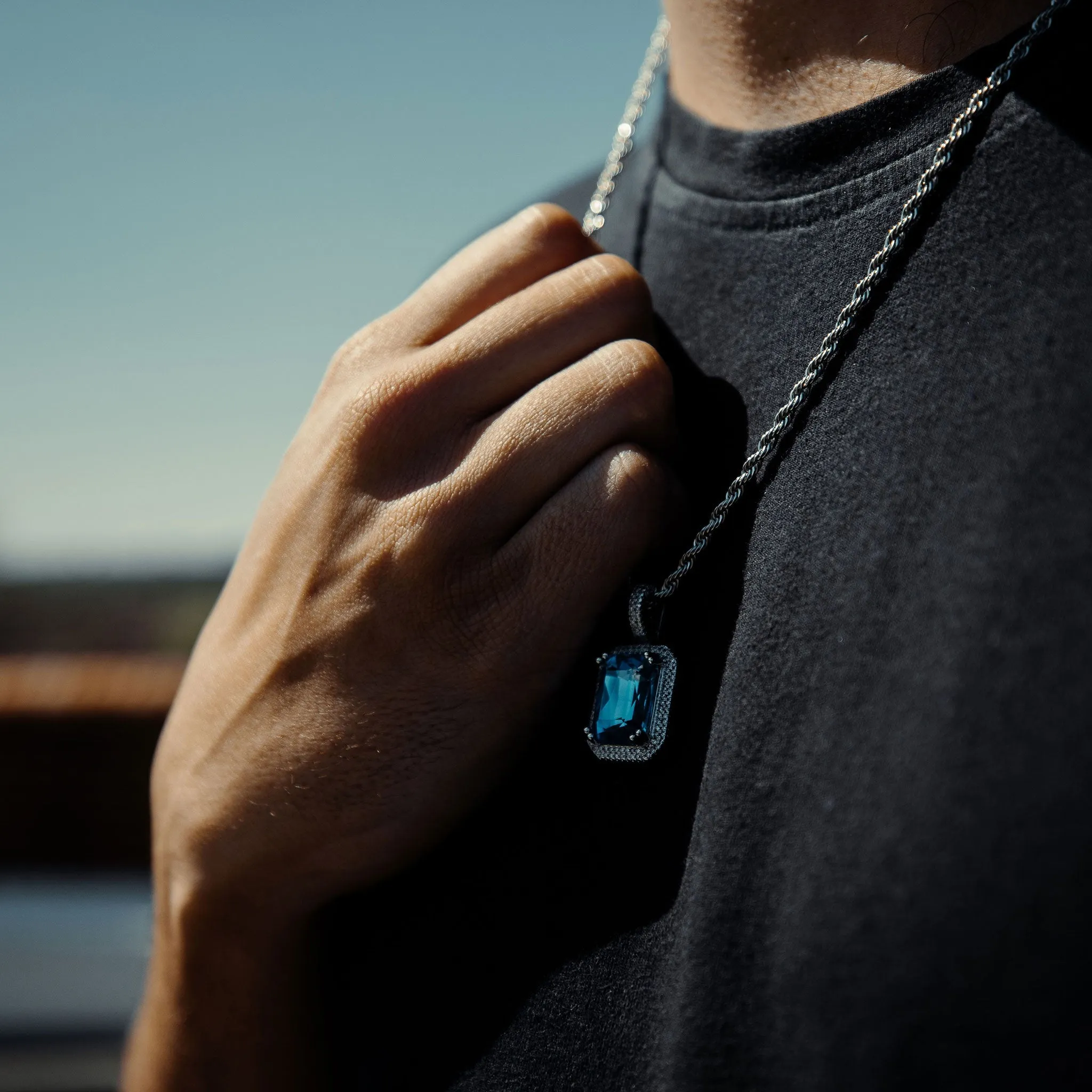 Blue Sapphire Pendant Chain - 18K White Gold