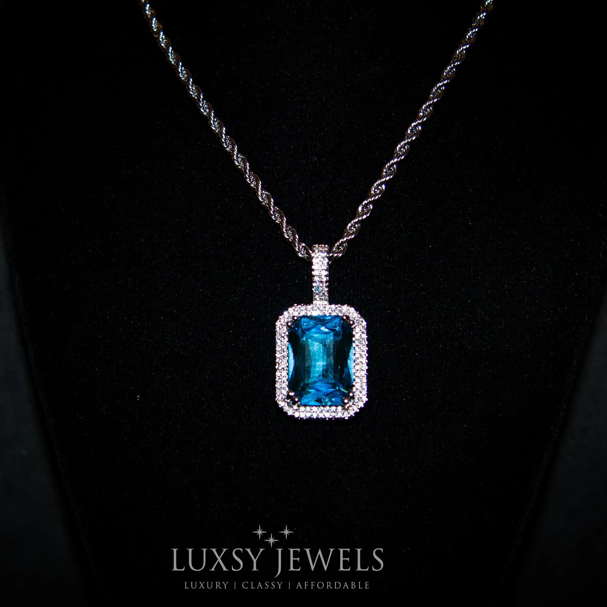 Blue Sapphire Pendant Chain - 18K White Gold