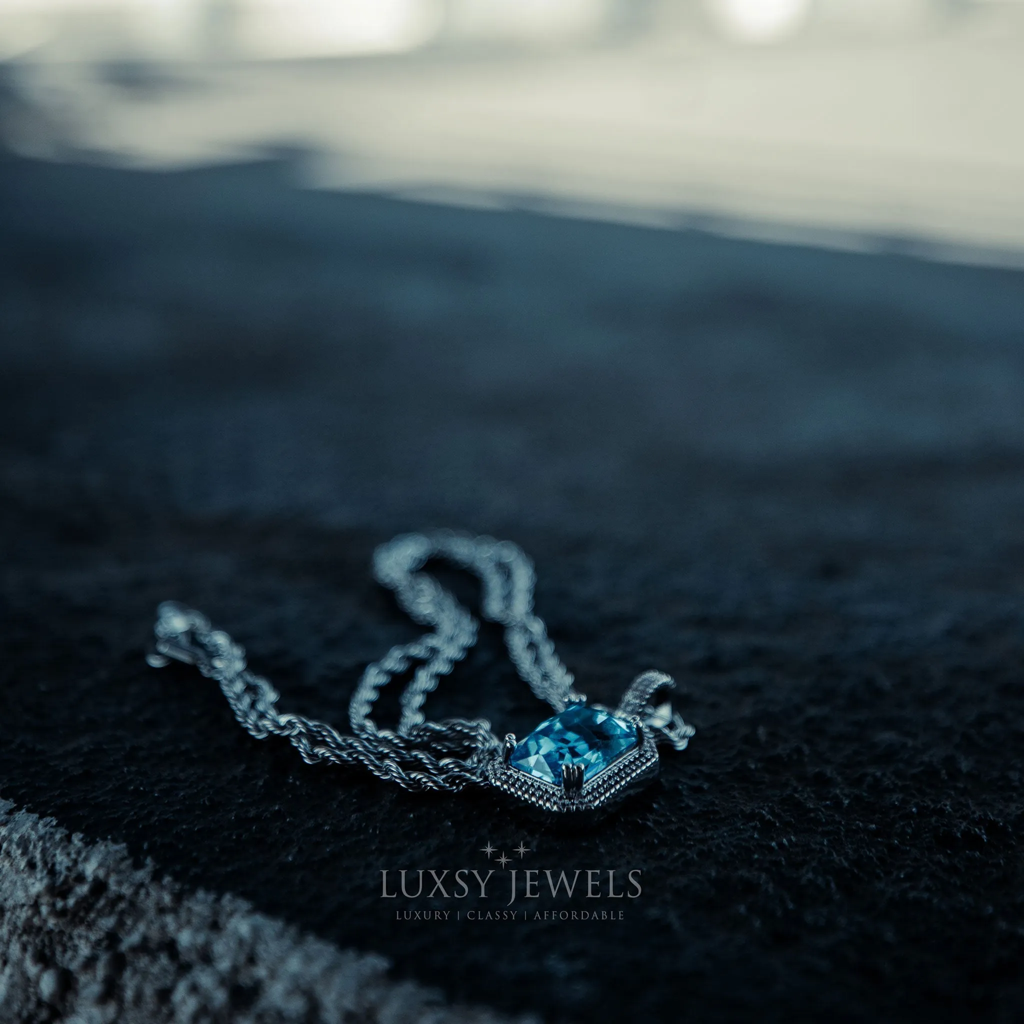 Blue Sapphire Pendant Chain - 18K White Gold