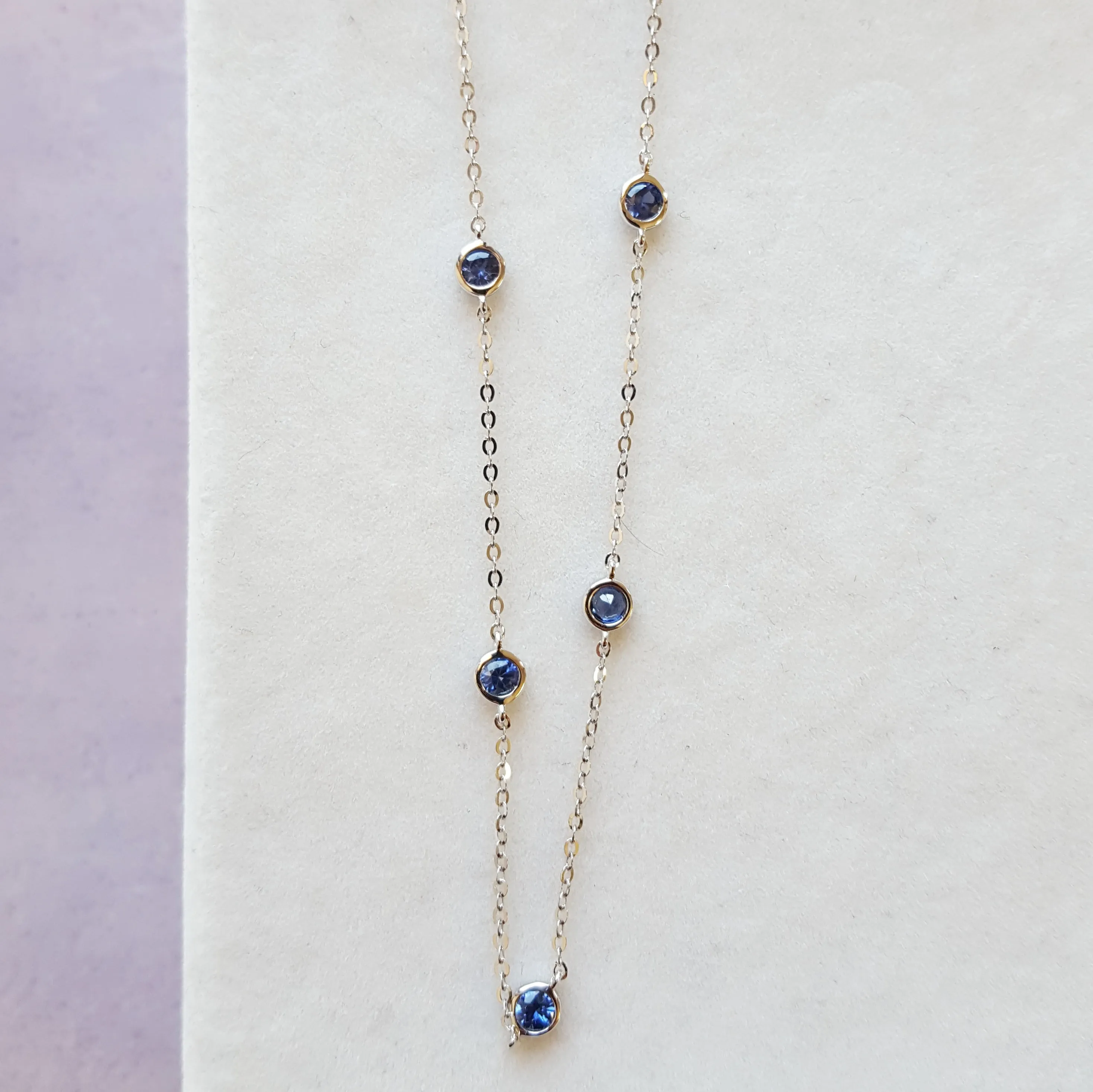 Blue Sapphire White Gold Station Necklace