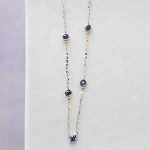 Blue Sapphire White Gold Station Necklace