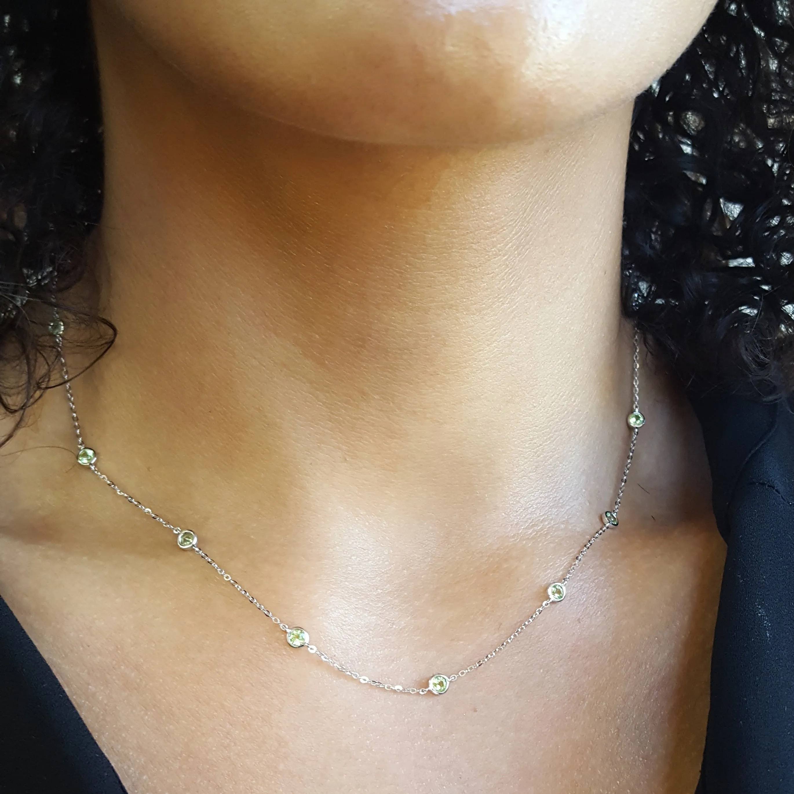 Blue Sapphire White Gold Station Necklace