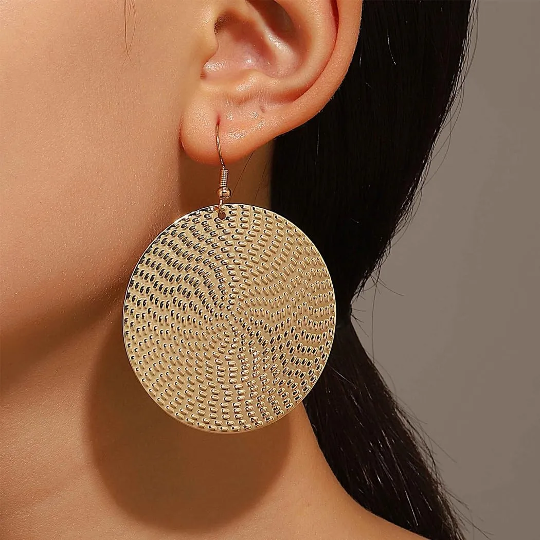 Boho Gold Texture Disc Drop Earrings for WomenVintage Hammered Round Coin Dangle Earrings Silver Circle Dangling Earrings Jewelry Accessories