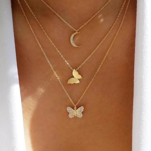 BUTTERFLY PENDANT DANGLE CHAIN NECKLACE