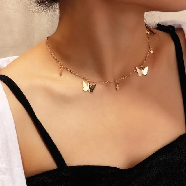 BUTTERFLY PENDANT DANGLE CHAIN NECKLACE