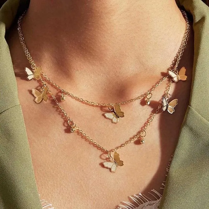 BUTTERFLY PENDANT DANGLE CHAIN NECKLACE