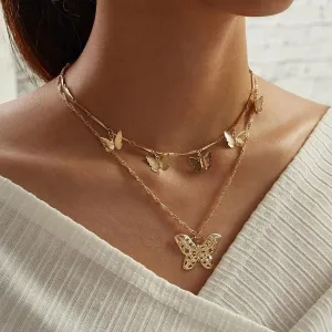 BUTTERFLY PENDANT DANGLE CHAIN NECKLACE
