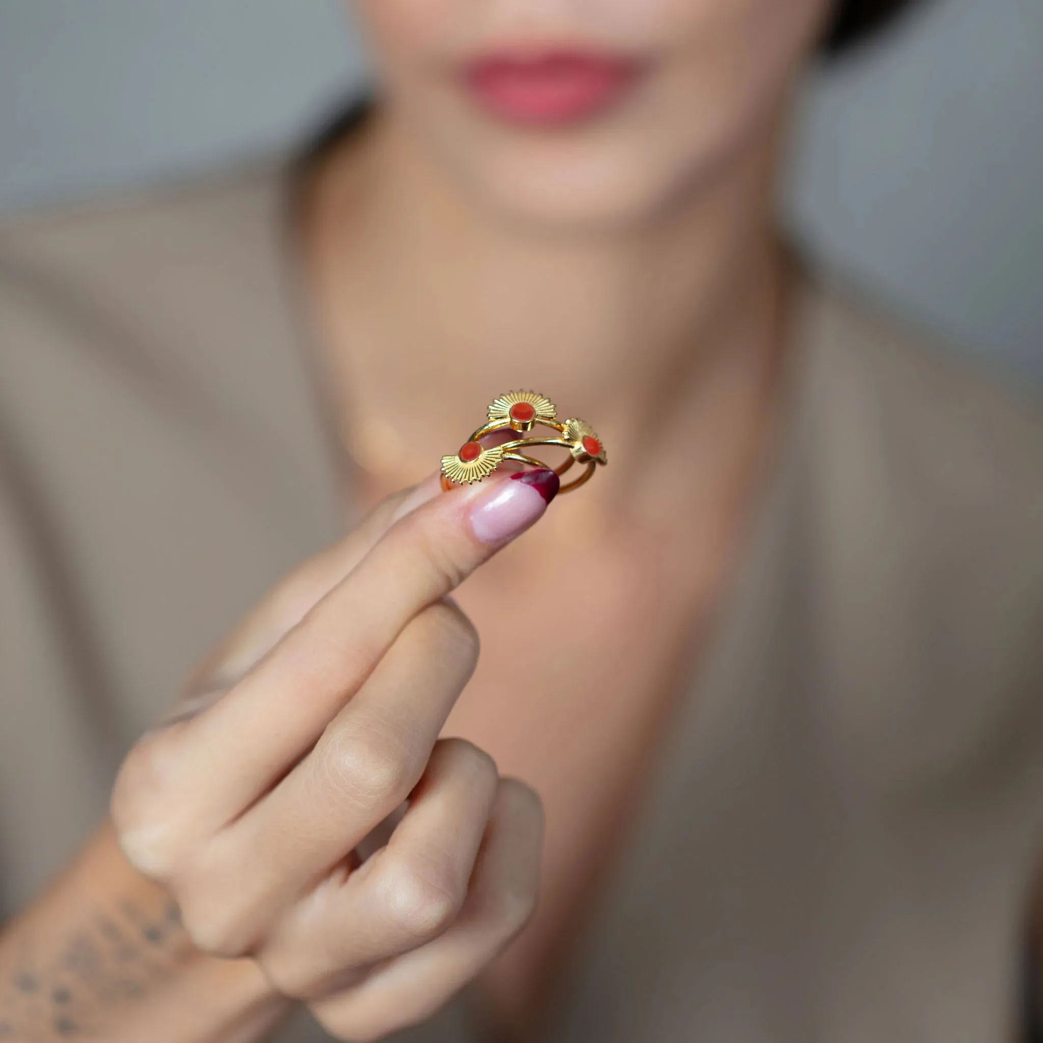 Carnelian Sun Beam Ring