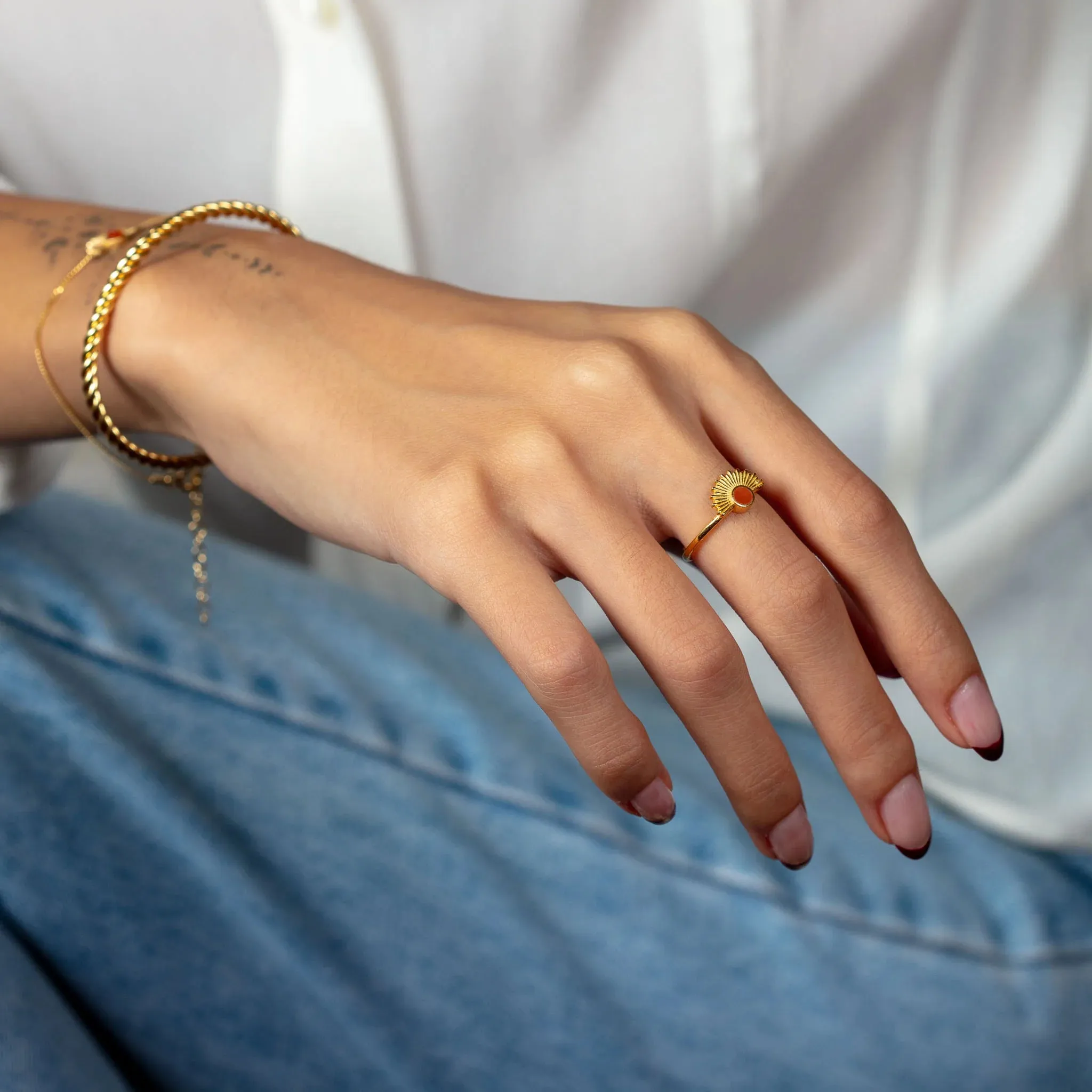 Carnelian Sun Beam Ring