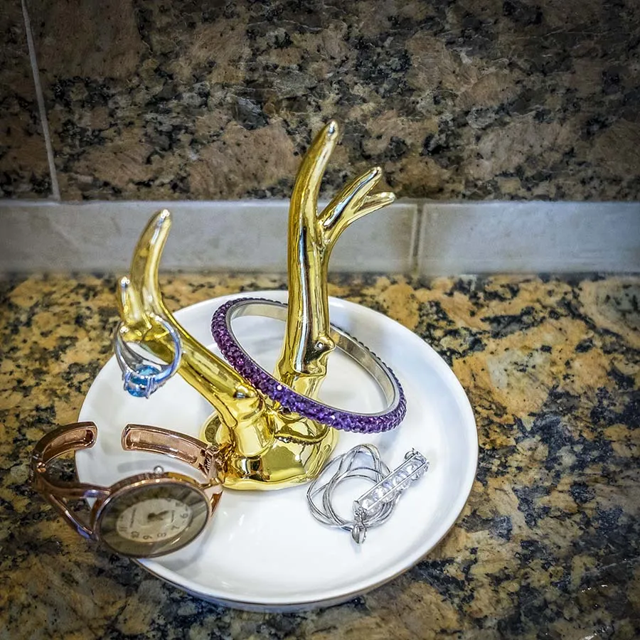 Ceramic Gold Deer Antler Jewelry Dish