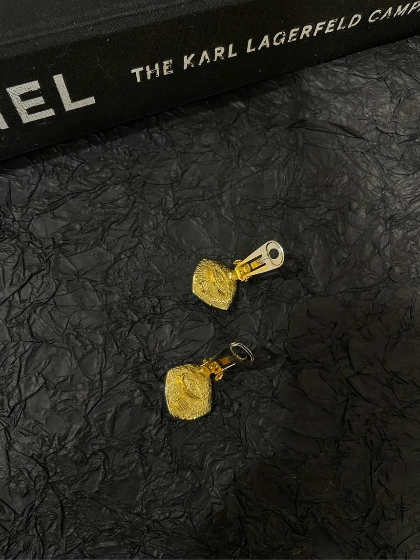 Chanel Black Gold Ear Clips Earrings