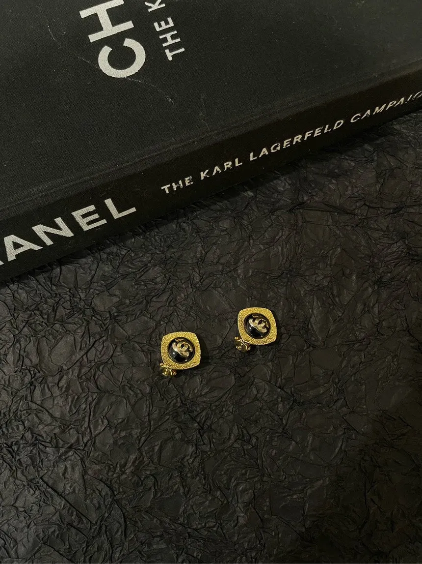 Chanel Black Gold Ear Clips Earrings