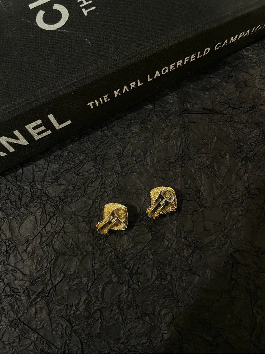 Chanel Black Gold Ear Clips Earrings