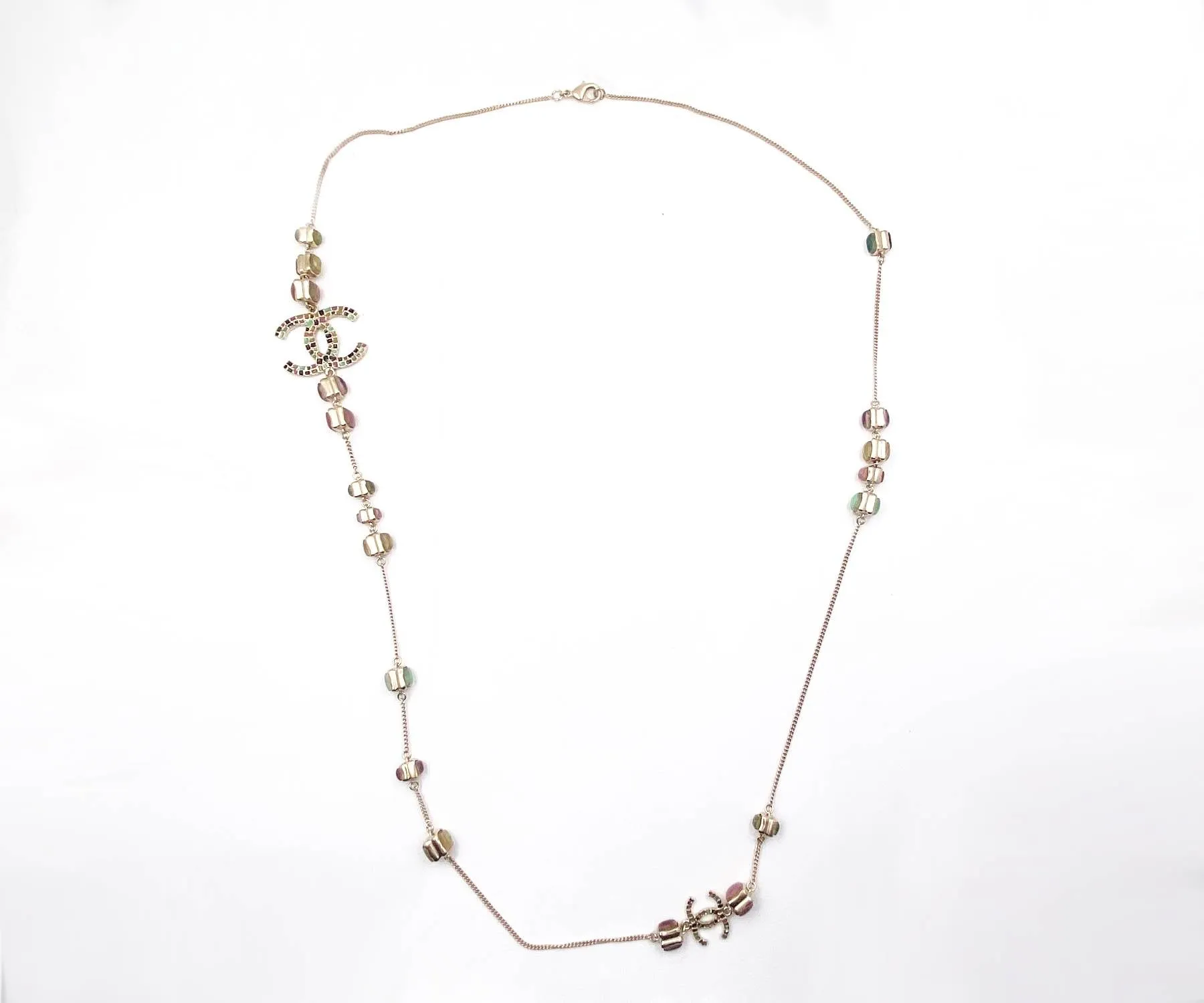 CHANEL Gold CC Colorful Mosaic Chain Necklace