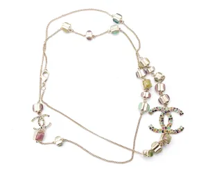 CHANEL Gold CC Colorful Mosaic Chain Necklace