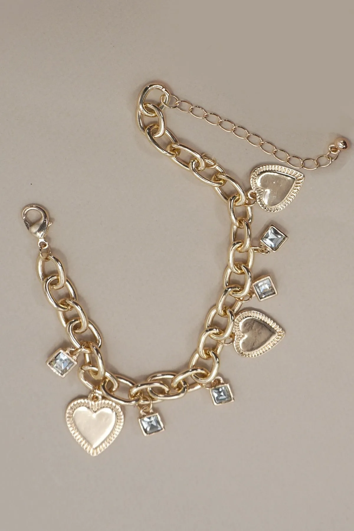 CHARM BRACELET-HEART RHINESTONE CHARMS | 80B1283