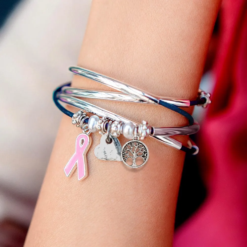Charming Blue Leather Wrap Bracelet with Pearls & Silver Crescents