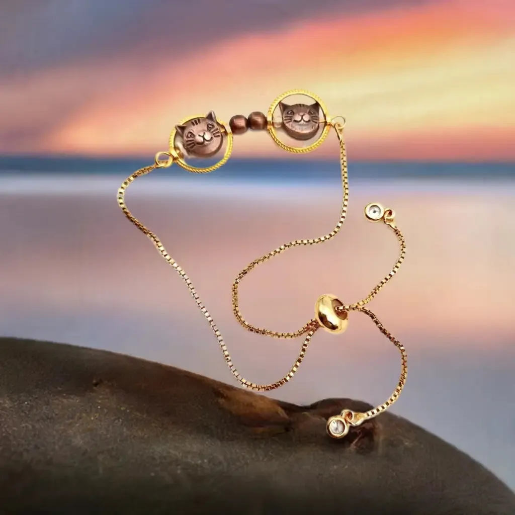 Charming Kitty Adjustable Gold-Plated Bracelet