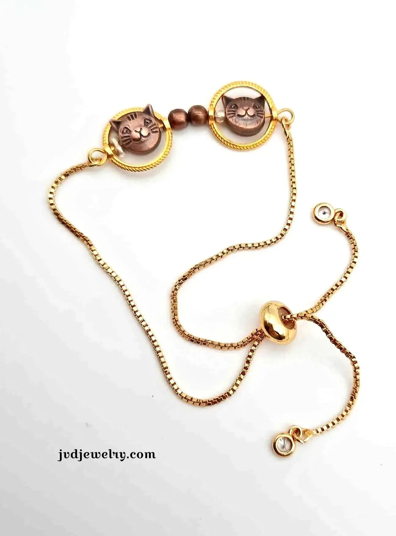 Charming Kitty Adjustable Gold-Plated Bracelet