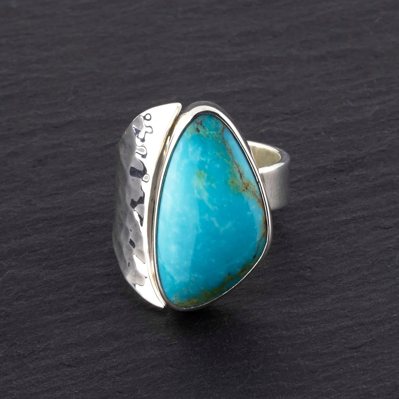 Chunky Hammered Silver Turquoise Ring