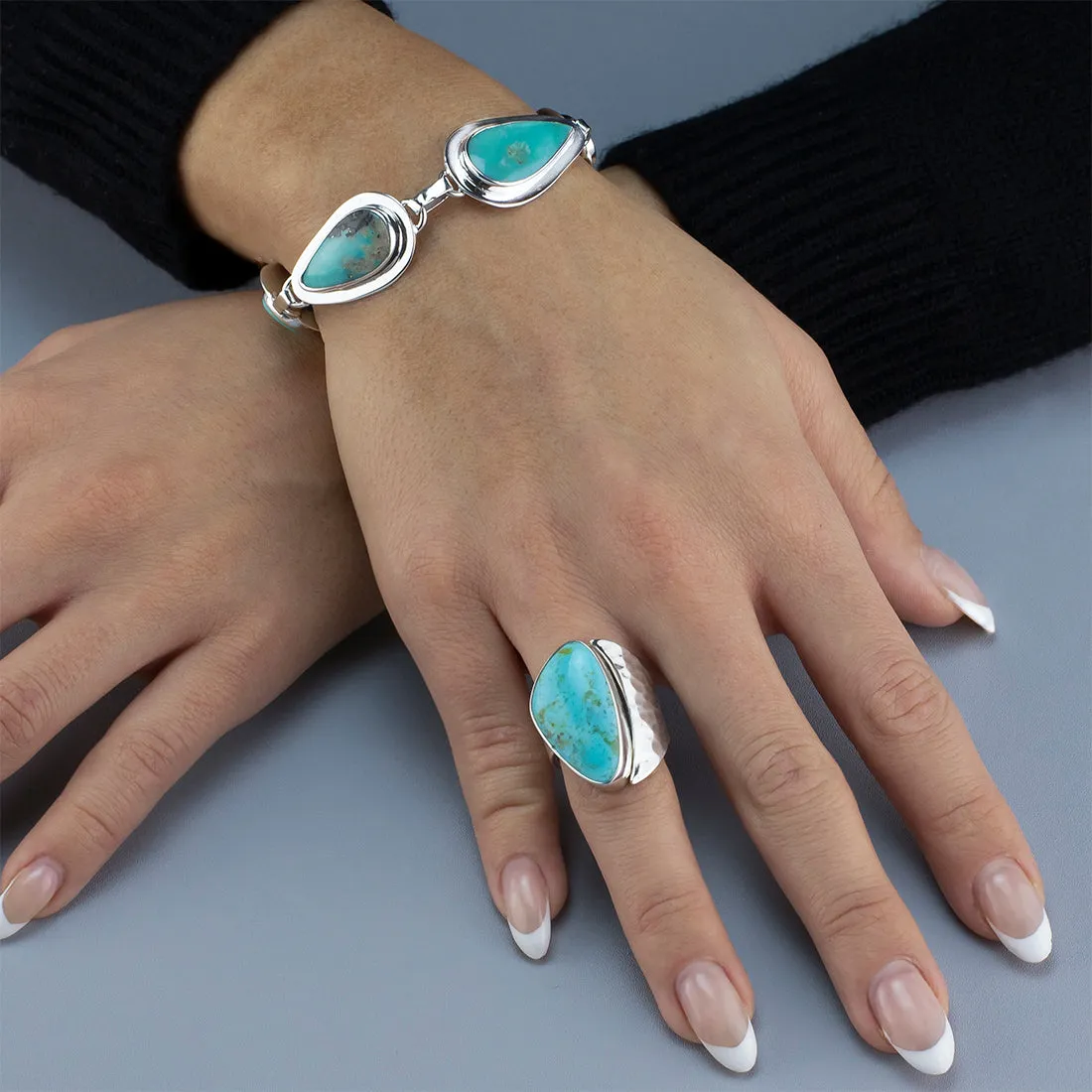 Chunky Hammered Silver Turquoise Ring