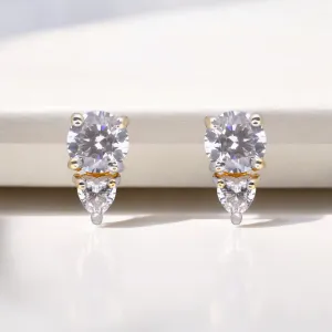 Classic 925 Sterling Silver Stud Earrings with Round & Pear-Cut Cubic Zirconia | SKU : 0003535486