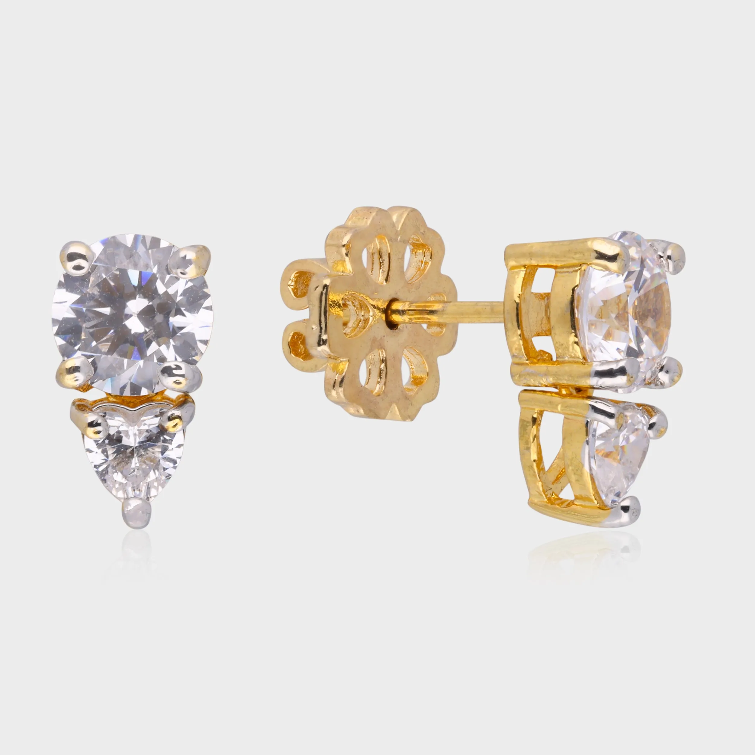 Classic 925 Sterling Silver Stud Earrings with Round & Pear-Cut Cubic Zirconia | SKU : 0003535486