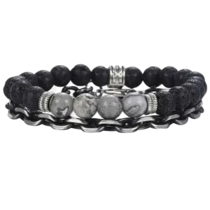 Classic Map Stone Stainless Steel Beaded Bracelets