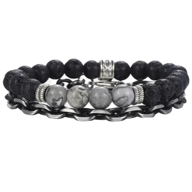 Classic Map Stone Stainless Steel Beaded Bracelets