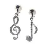 Clip On Earrings Rhinestone Crystal Musical Note Drops