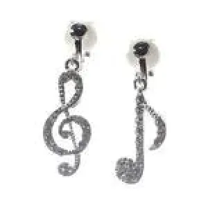 Clip On Earrings Rhinestone Crystal Musical Note Drops