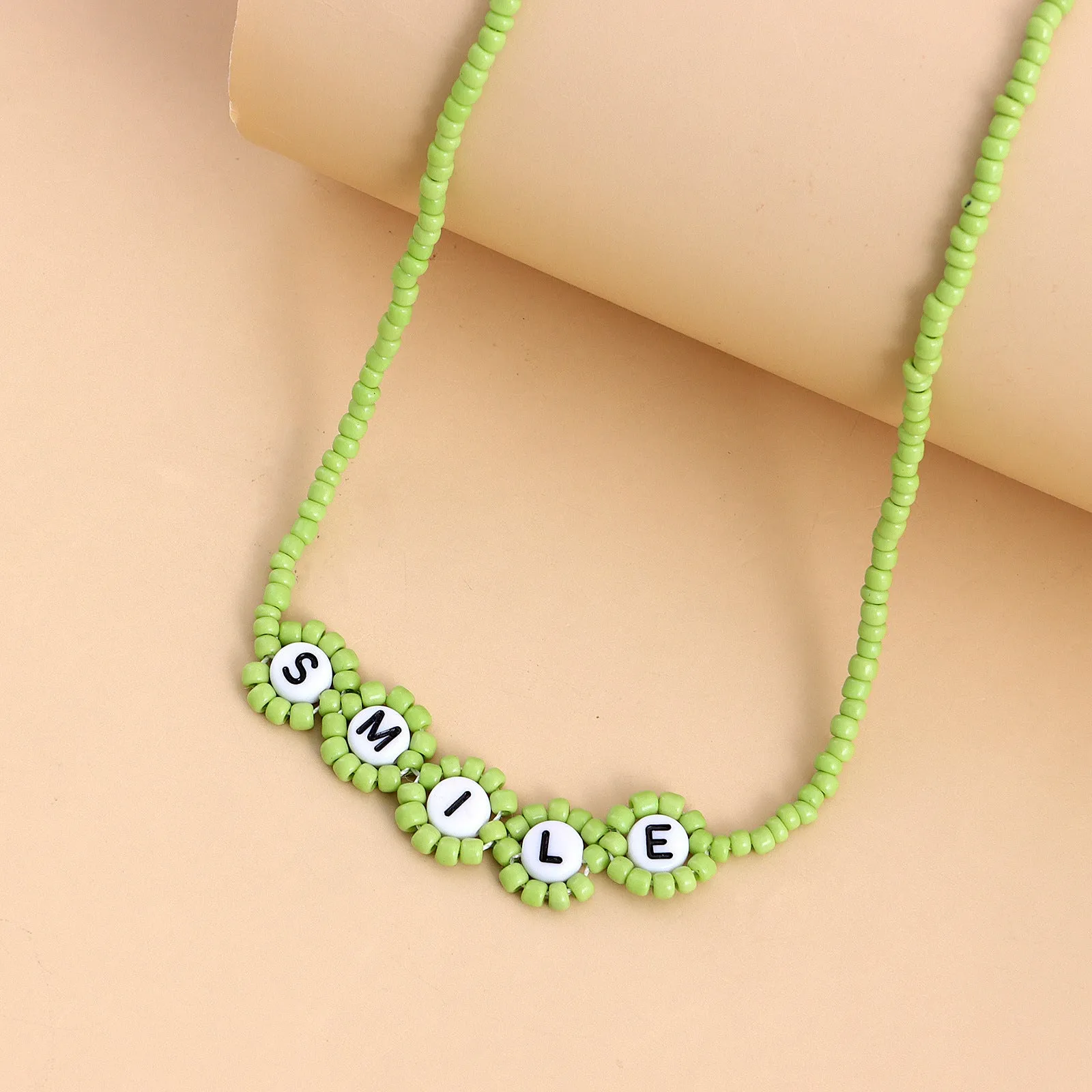 Colorful Rice Beads Letter LOVE Flower Necklace Women