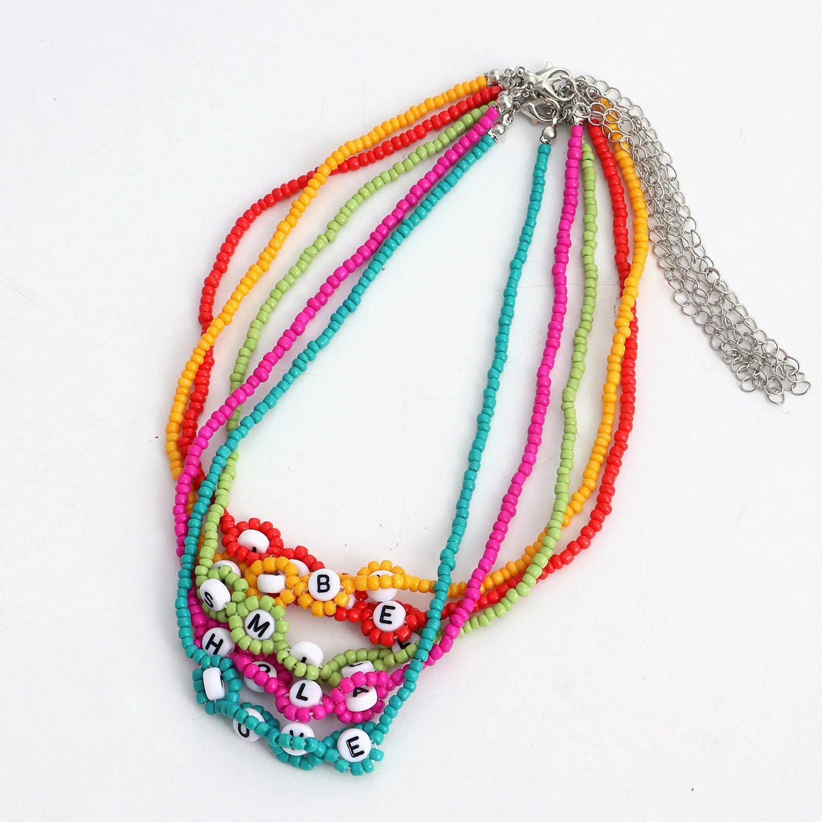 Colorful Rice Beads Letter LOVE Flower Necklace Women