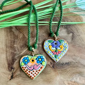 Colorful Talavera Heart Necklace from Puebla, Mexico.