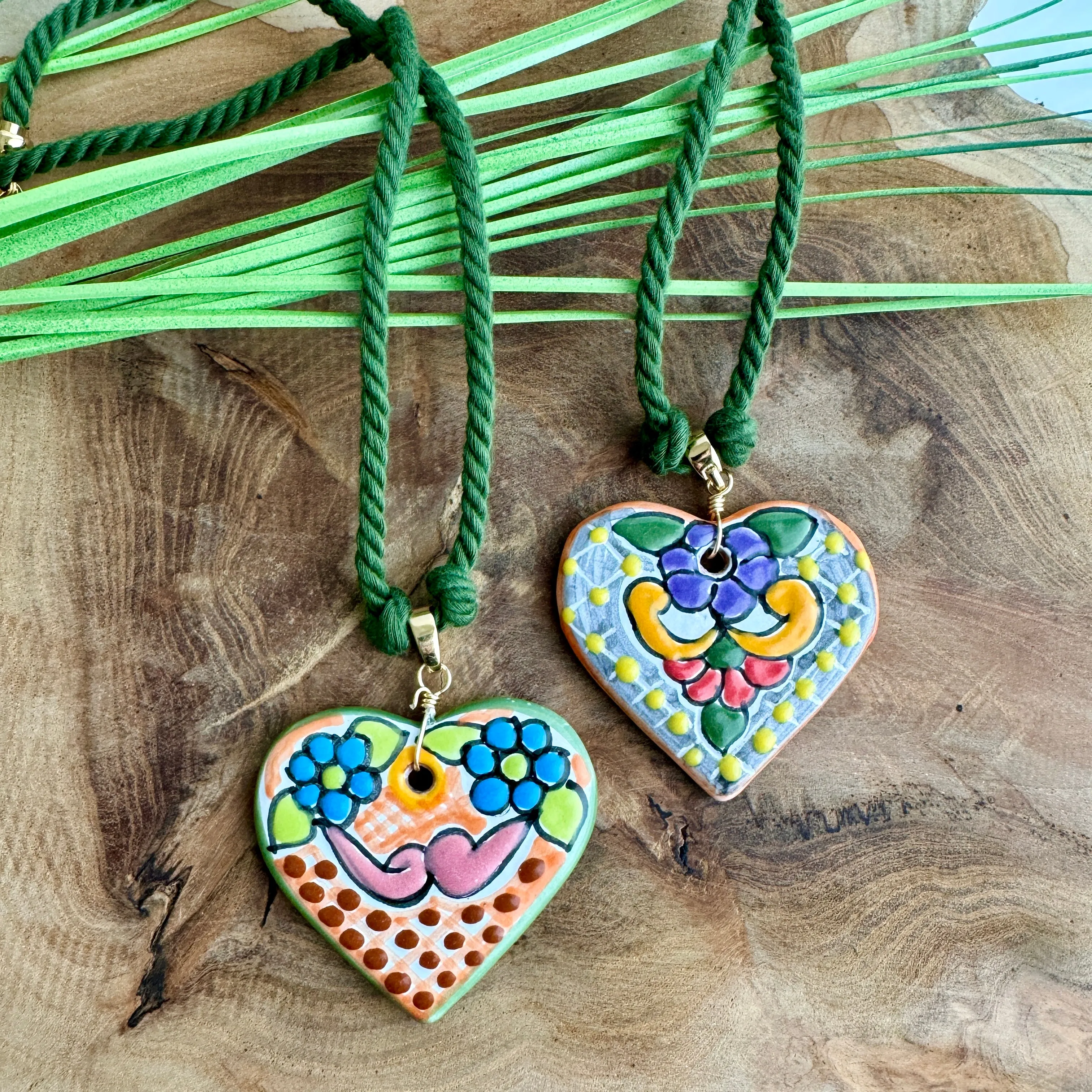 Colorful Talavera Heart Necklace from Puebla, Mexico.