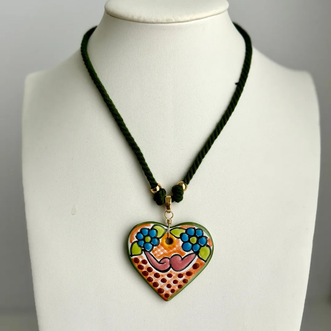 Colorful Talavera Heart Necklace from Puebla, Mexico.