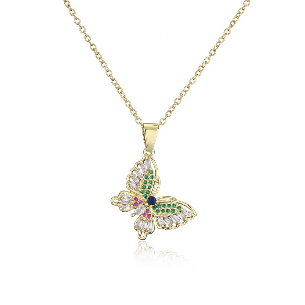 Colorful Zircon Butterfly Necklace Gift for Her